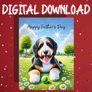 Tarjeta imprimible del Día del Padre Descarga digital Perro Bernedoodle Amante de las mascotas Tarjetas ilustradas para papá Padre Las mejores ideas de regalo para papá perro para él