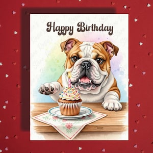 Geburtstags-Gruß-Karte Bulldogge Hund Haustier-Liebhaber illustrierte Karten-alles Gute zum Geburtstag-Geschenk-Ideen für Hund Mama Papa Her Him Bester Freund