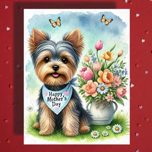 Tarjeta de felicitación del Día de la Madre Perro Yorkie Yorkshire Terrier Amante de las mascotas Tarjetas ilustradas para mamá Madre Mamá Bono Mamá Madrastra Ideas de regalos Ella