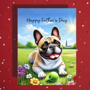 Carte de voeux fête des pères bouledogue français, amoureux des animaux de compagnie, cartes illustrées pour papa, père chien, papa en prime, beau-père, idées cadeaux pour lui
