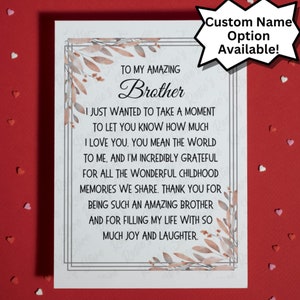 Carte personnalisée pour frère, carte de voeux, idée cadeau pour petit ou grand frère, carte d'anniversaire pour frère d'une sœur ou d'un frère, carte pour frère et sœur
