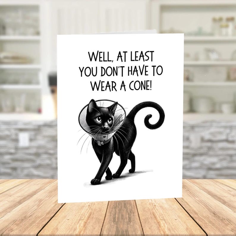 Funny Cat Get Well Printable Card, At Least You Dont Have to Wear a Cone, Digital Download Recovery Humor image 2