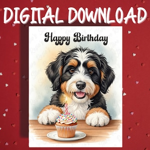 Geburtstagskarte Bernedoodle Hund Haustier Liebhaber Illustrierte Karten Alles Gute zum Geburtstag Geschenkideen für Sie und Ihn Freund Digitaler Download