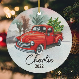 Boys Christmas Ornament Car Personalized Christmas Ornament Custom Ornament Keepsake Christmas Decor Red Truck Ornament Holiday Gift for Him