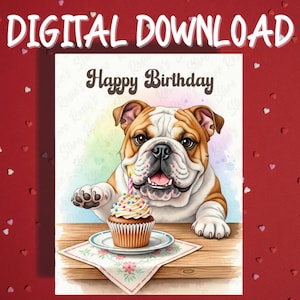 Geburtstagskarte Bulldogge Hund Haustier-Liebhaber illustrierte Karten alles Gute zum Geburtstag Geschenkideen für sie ihn Freund Digitaler Download