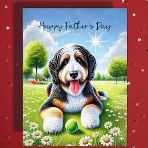 Carte de voeux pour la fête des pères, Bernedoodle, chien, amoureux des animaux, cartes illustrées pour le meilleur papa, père chien, papa en prime, beau-père, idées cadeaux