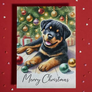 Cartão de Feliz Natal, Boas Festas, Rottweiler, Cachorro, Amante de Animais, Cartões Ilustrados para Família, Ele e Ela