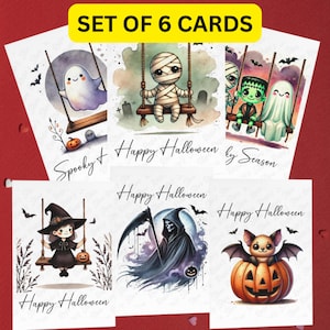 Conjunto de cartões de feliz dia das bruxas para amigos, colegas de trabalho, netos, crianças, convite para festa de Halloween, pacote de cartões de outono, cartão ilustrado, temporada assustadora