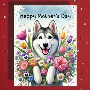 Cartão de felicitações para o dia das mães, cão Husky, amante de animais de estimação, cartões ilustrados para a mãe, mãe, cachorro, mamãe, bônus, mãe, madrasta, ideias para presentes para ela