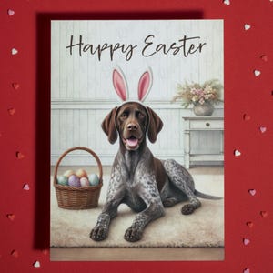 Cartão de Feliz Páscoa Ponteiro Alemão de Pelo Curto Cão Amante de Animais de Estimação Cartões Ilustrados para Família Ele Ela Presente de Páscoa Decoração