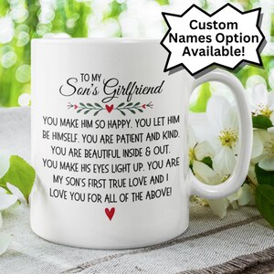 Regalo per la fidanzata del figlio per la fidanzata del figlio Lo rendi così felice Tazza da caffè Compleanno Natale Regalo personalizzato Fidanzata dal figlio