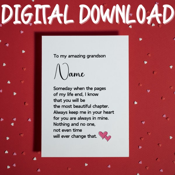 Grandson Birthday Card Printable Card Digital Download Card for Grandson Grandsons Birthday Graduation Wedding Card Special Grandson Card