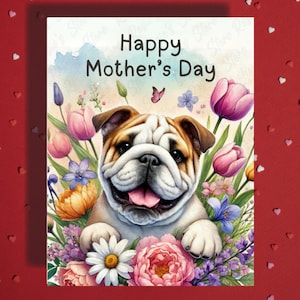 Cartão de felicitações para o dia das mães, Bulldog, cão, amante de animais de estimação, cartões ilustrados para a mãe, mãe, cachorro, mamãe, bônus, mãe, madrasta, ideias para presentes para ela