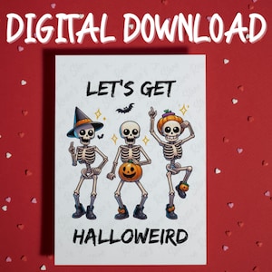 Carte imprimable d'Halloween pour un ami lui, faire-part de fête d'Halloween en téléchargement numérique, joyeux Halloween, squelette effrayant, décoration d'automne