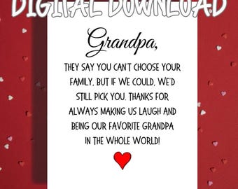 Printable Grandpa Card from Grandchildren, If I Could Choose My Family Digital Download, Fathers Day Birthday Christmas