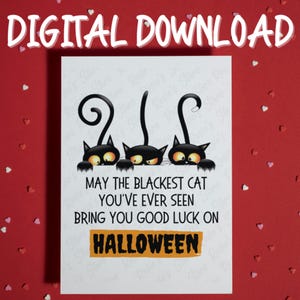 Carte imprimable Halloween pour un ami lui, décoration d'automne pour amoureux des chats fantasmagoriques en téléchargement numérique, faire-part d'Halloween en téléchargement numérique