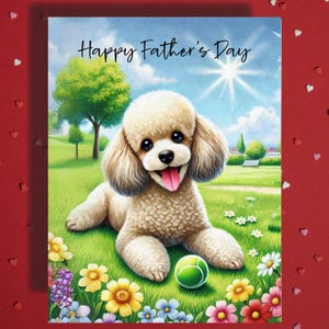 Tarjeta de felicitación del Día del Padre, perro caniche, amante de las mascotas, tarjetas ilustradas para el mejor papá, papá perro, papá extra, ideas de regalos para el padrastro