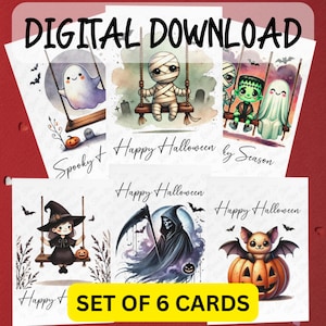 Jeu de cartes imprimables Happy Halloween pour ami, collègue, petits-enfants, téléchargement numérique, pack de cartes automne, carte illustrée, saison effrayante
