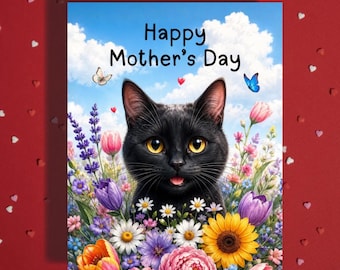 Black Cat Card Mothers Day Birthday Custom Greeting Card