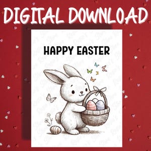Feliz Páscoa Cartão para impressão Digital Download Coelho da Páscoa Amante Cartões ilustrados para a família Ele Ela Ideias para presentes de Páscoa Decoração