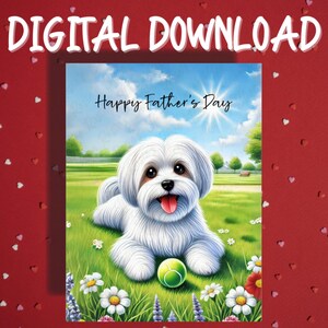 Vatertag druckbare Karte digitaler Download Malteser Hund Haustier-Liebhaber illustrierte Karten für Papa Vater Beste Hund Papa Geschenkideen für ihn