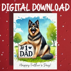 Afdrukbare Vaderdagkaart Digitale download Duitse herdershond huisdierliefhebber geïllustreerde kaarten voor vader Vader beste hond vader cadeau-ideeën voor hem
