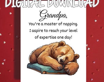 Funny Printable Grandpa Card, Master of Napping Digital Download, Birthday Father's Day from Grandchild