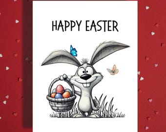 Happy Easter Bunny Card – Basket Eggs Spring Greeting