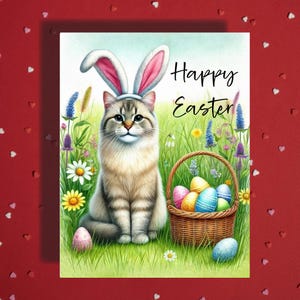 Cat Easter Greeting Card – Cute Bunny Ears Cat Spring Greeting - Happy Easter