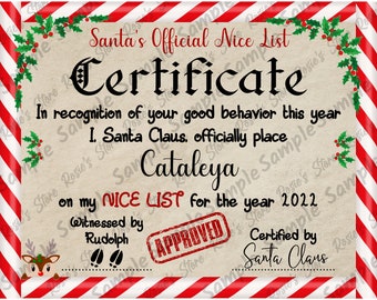 Letter from Santa • Nice Naughty Certificates • Christmas Letter • Santa Letter • North Pole • Official Santa Certificate •Digital png Santa