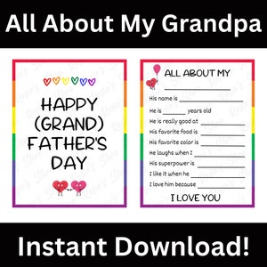 Father&#39;s Day Gift • All About My Grandpa • Father&#39;s Day Printable • Father&#39;s Day Card • Instant Download • Father&#39;s Day • Grandpa Printable
