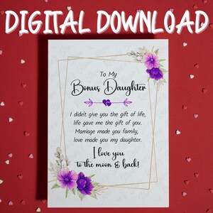 Bonus Tochter Geburtstagskarte • druckbare Karte • digitaler Download • Karte Bonus Tochter • Weihnachtskarte • Sentimentale Karte • Stieftochter