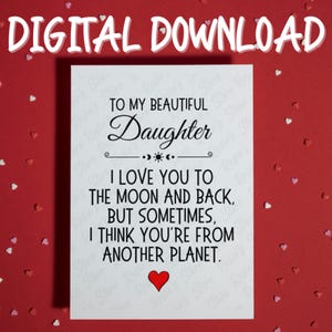 Regalo para hija de mamá o papá Tarjeta divertida imprimible para hija Descarga digital Tarjeta de cumpleaños navideña para la universidad de mamá o papá