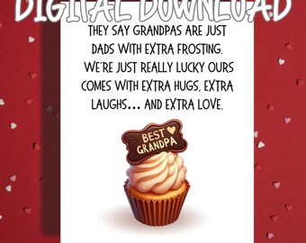 Printable Best Grandpa Card, Sweet Cupcake Grandpa Digital Download, Fathers Day Birthday Christmas Pops Papa