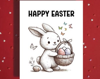 Bunny Easter Card – Basket of Eggs Spring Greeting