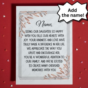 Regalo para el novio de la hija, futuro yerno, tarjeta de felicitación para el cumpleaños del yerno, tarjeta de Navidad para él, ideas de regalos de boda de los suegros