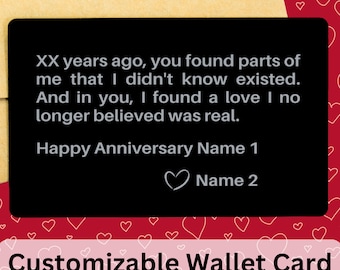 Tarjeta de billetera grabada personalizada Nota de amor • Regalo personalizado • Regalo de aniversario • Regalo para novio o esposo • Regalo para esposa o novia