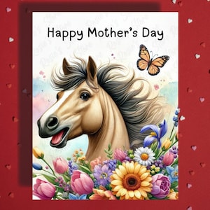 Moederdagwenskaart paard pony huisdierenliefhebber geïllustreerde kaarten voor moeder moeder mama bonus moeder stiefmoeder cadeau-ideeën haar
