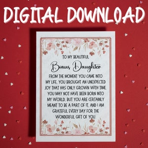 Cadeau voor bonus dochter verjaardag afdrukbare wenskaart stiefdochter digitale Instant Download kaart voor haar meisjes gemengd gezin