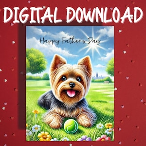 Vatertag druckbare Karte digitaler Download Yorkie Yorkshire Terrier Hund Haustier-Liebhaber illustrierte Karten für Papa Vater am besten Hund Papa Geschenk