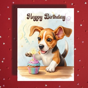 Funny Birthday Greeting Card Beagle Dog Pet Lover Illustrated Cards Happy Birthday Gift Ideas for Dog Mom Dad Her Him Best Friend