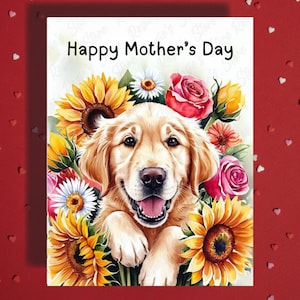 Biglietto d'auguri per la festa della mamma, Golden Retriever, cane, amante degli animali, biglietti illustrati per la mamma, mamma, cane, mamma, bonus mamma, idee regalo per matrigna.