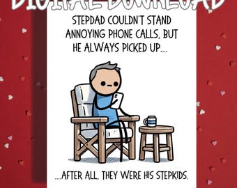 Tarjeta imprimible divertida para padrastro - Humor para papás - Descarga digital para el Día del Padre