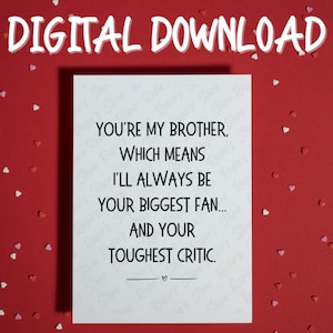 Karte für Bruder Sibling Geschenk Du bist mein Bruder druckbare Karte Digital Download Little Bro Geburtstag für ihn Beste Bruder Geschenkideen