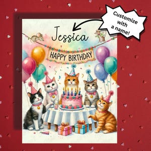 Cats Birthday Greeting Card Happy Birthday Funny Cat Kitty Kitten Pet Lover Illustrated Cards Birthday Gift Ideas for her or him Cat Mom Dad