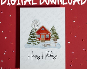 Happy Holidays Christmas Card Printable Card Digital Download Christmas Greeting Card Winter Greeting Card Seasons Greeting Holiday Card