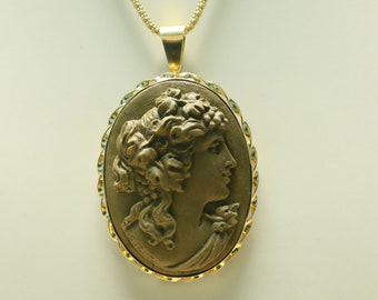 hand-engraved lava stone cameo, mounted in gold-plated 925k silver