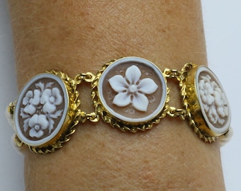 bracelet cameos pearls mounted silver gilded 925 k