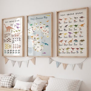 Decoración del dormitorio DINOSAUR / Conjunto de tres impresiones educativas / Impresiones de dinosaurios personalizadas / Arte del dormitorio para niños / Decoración de la habitación para niños