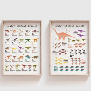 DINOSAUR Alphabet and Numbers Set | Alphabet and Numbers Nursery Art Duo | Dinosaur Nursery Prints | Kids Bedroom Art | Kids Room Decor